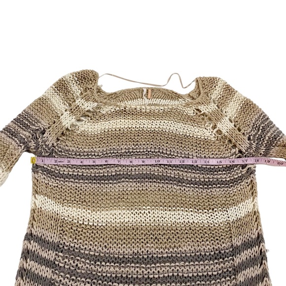 Free People Taupe Beige Gray Ivory Striped Open Loose Knit Sweater, Size Small - Picture 7 of 11